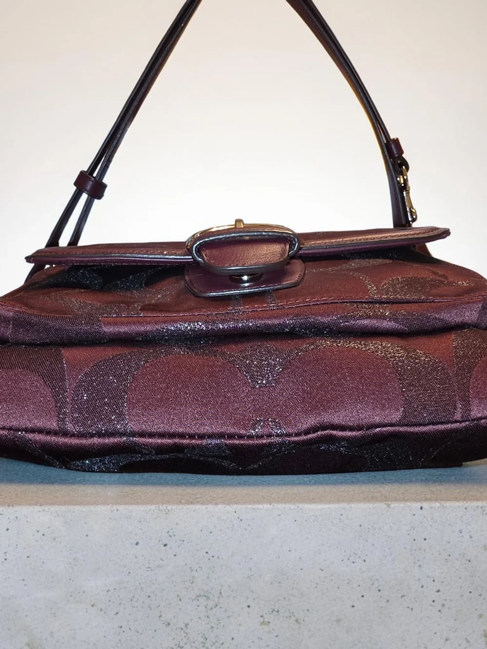 Coach Campbell Burgundy Signature Metallic Lurex Hobo Bag